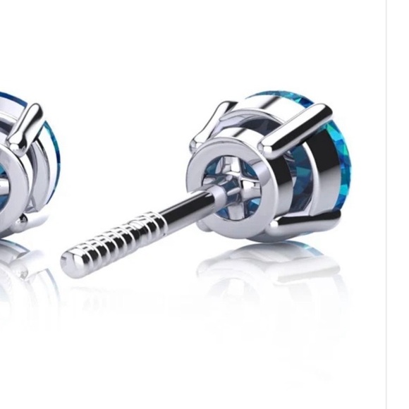 🤩 NWT 1 Carat Natural Blue Diamond Stud Earrings, Solid 14 Karat White Gold - Picture 6 of 11